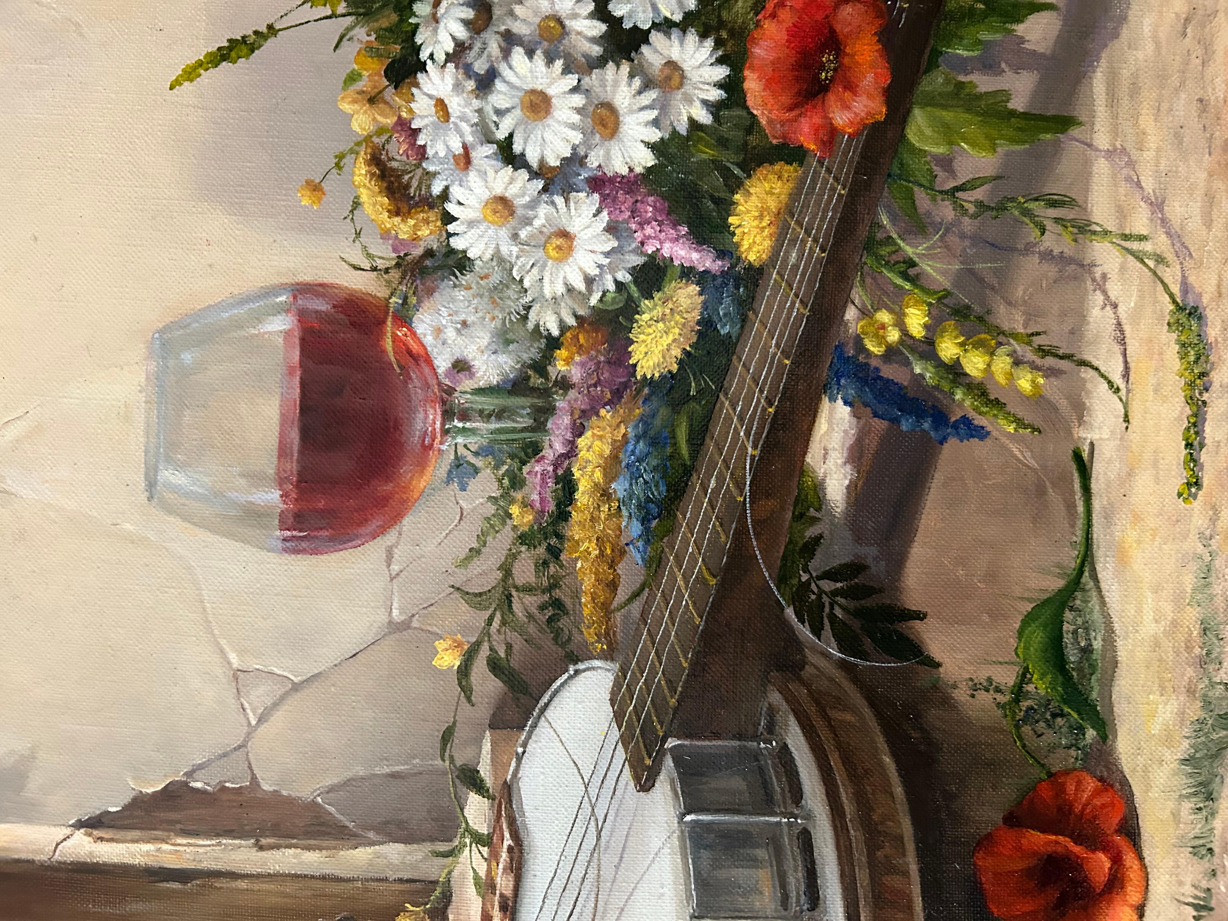 Banjo, Pittura a olio - Still-Life Painting Beige di Nikolay Rizhankov