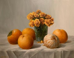 Nature morte à l'orange, peinture à l'huile