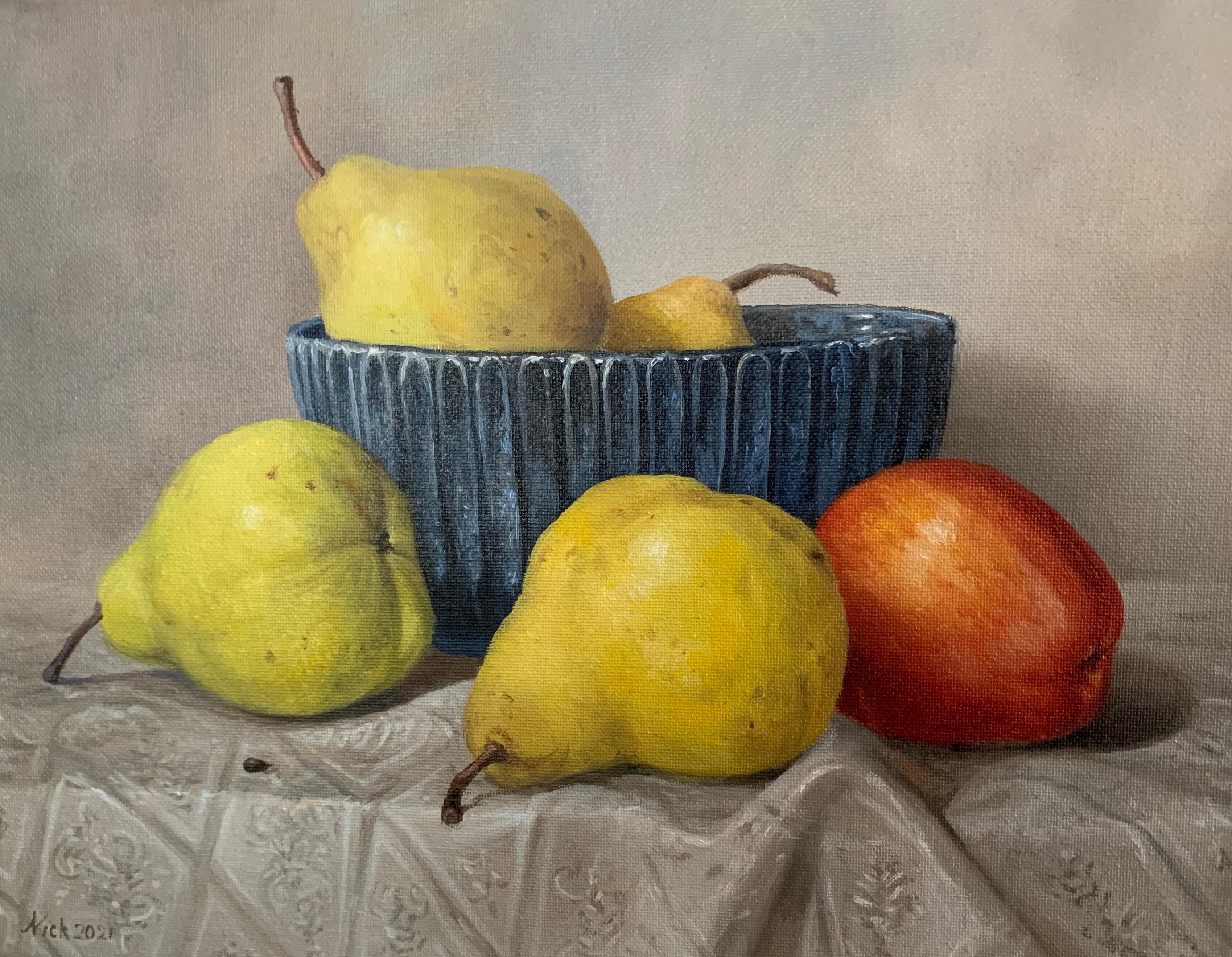 Still Life with Blue Bowl, Oil Painting - Art by Nikolay Rizhankov