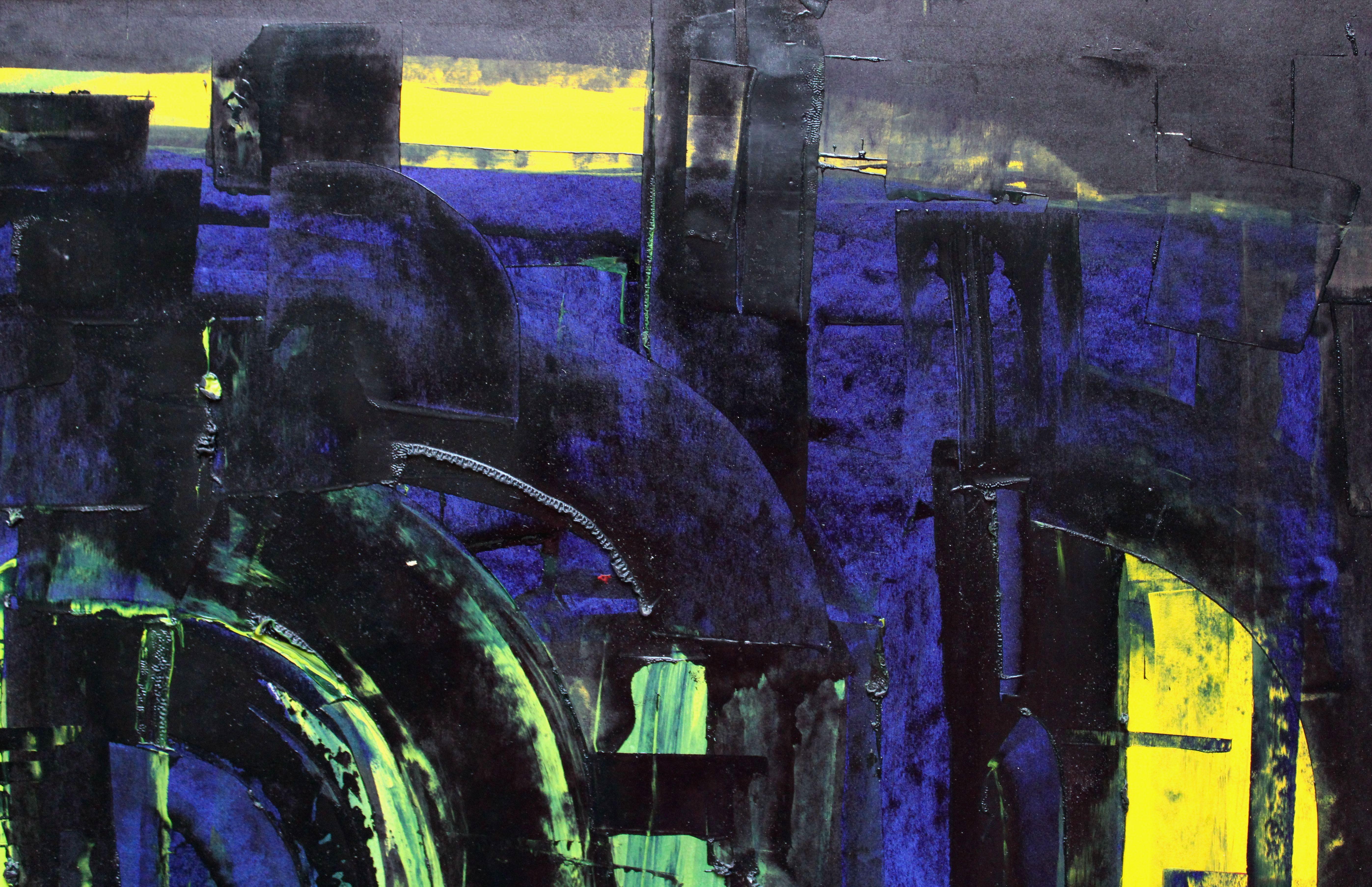 City 13. 1966, paper, monotype, varnish, 47x77 cm - Abstract Art by Nikolay Soikan