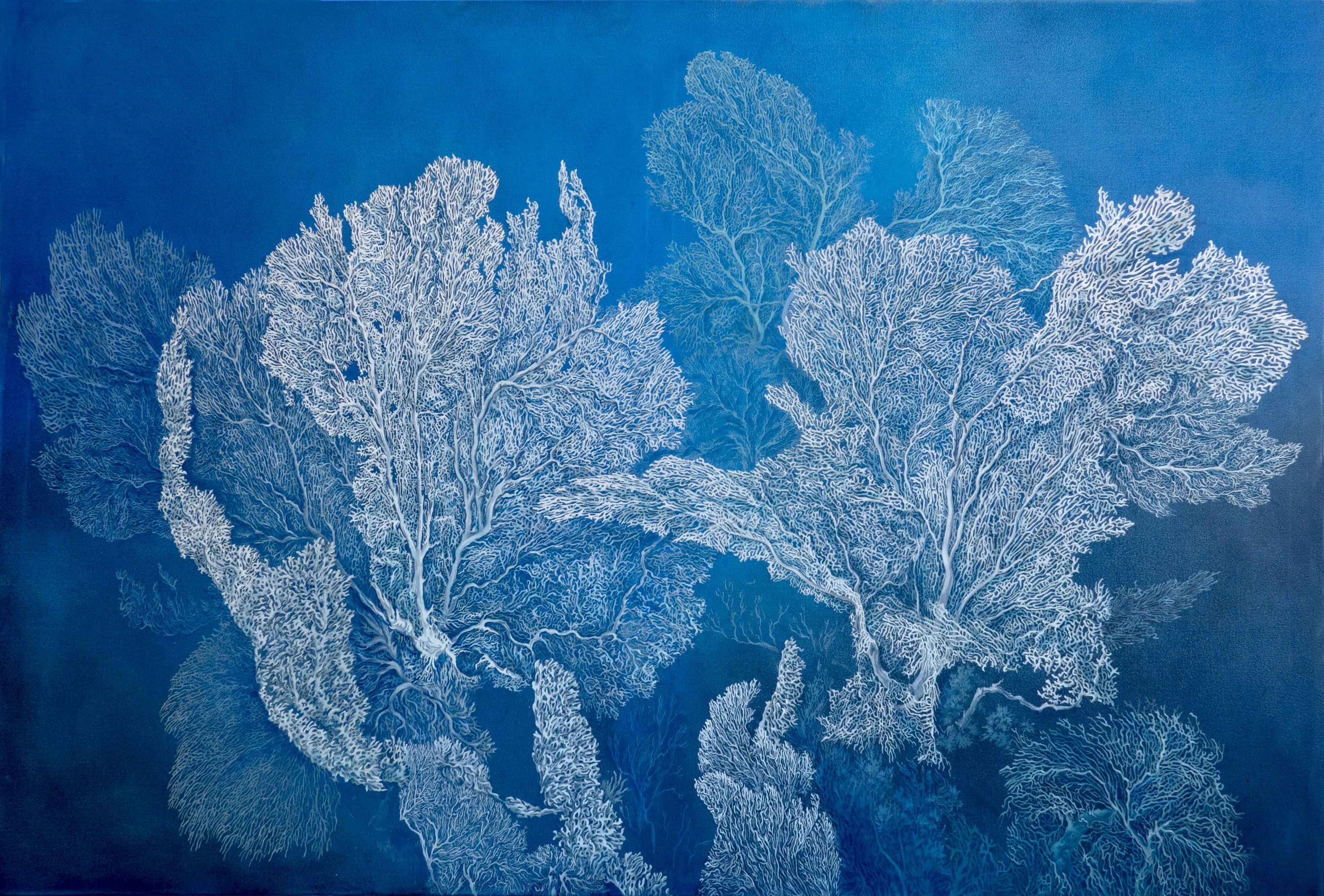 Coral Garden (Ocean)- oil on canvas, made in white, blue colors