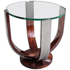 Nikolska:: Table d'appoint en bois de rose:: feuilles d'argent patinées à la main et verre