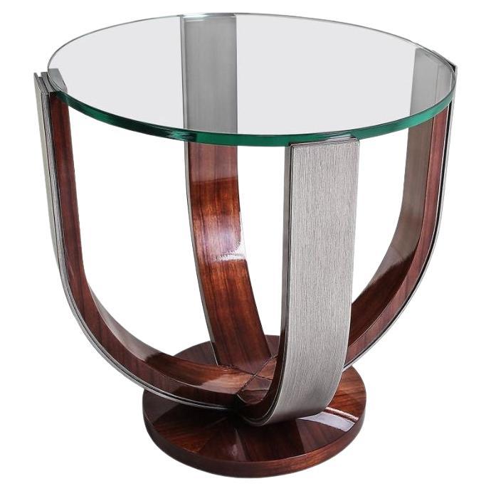 Nikolska, Side Table in Rosewood, Hand Patinated Silver Leaf and Glass For Sale