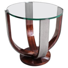 Nikolska, Side Table in Rosewood, Hand Patinated Silver Leaf and Glass