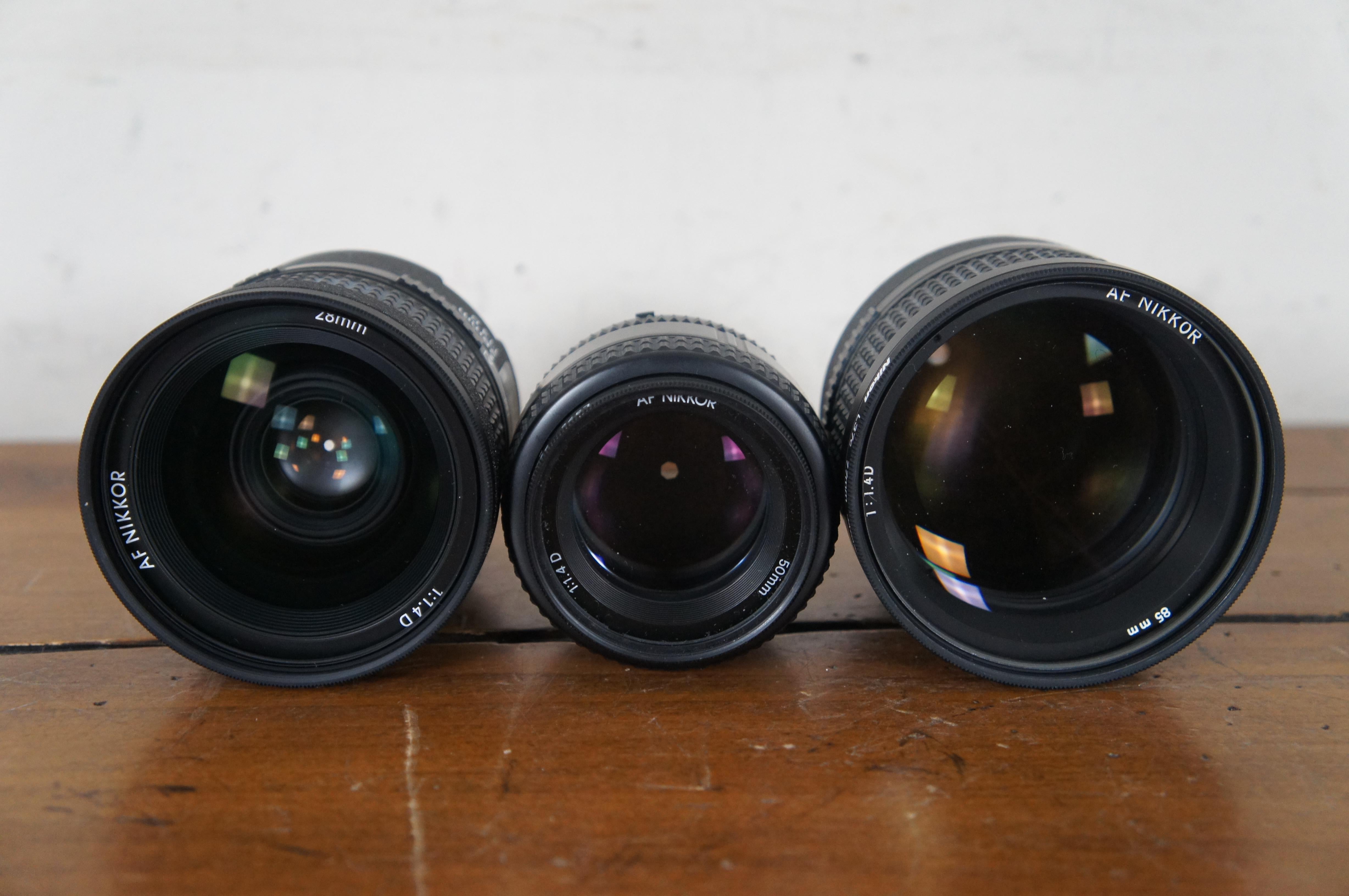 Nikon AF Nikkor Camera Lens Set 28mm 50mm 85mm Speedlight Flash & Case For Sale 6