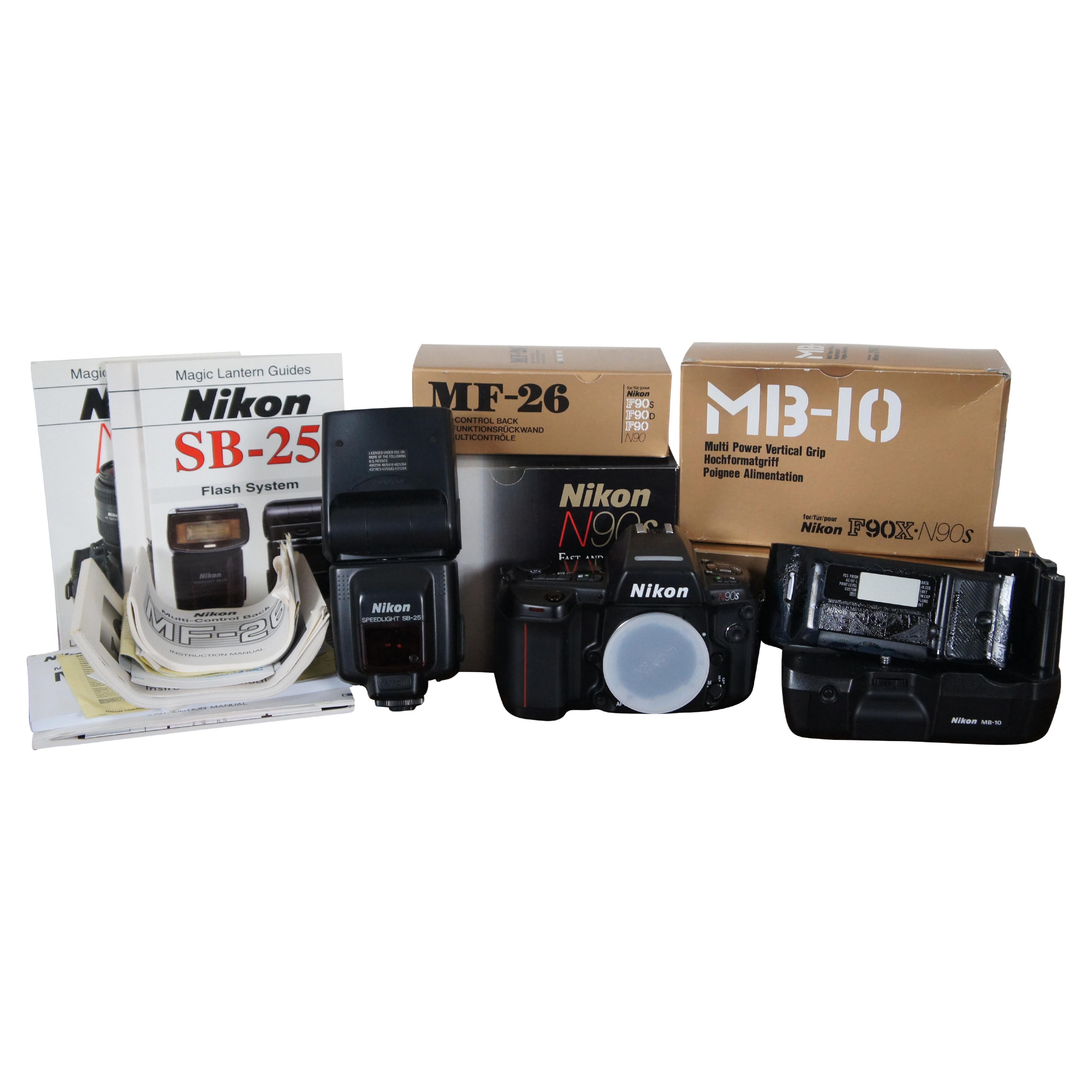 Nikon Lot N90 35mm Camera with MB-10 Grip SB-25 Flash MF-26 Control