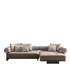 Nikos Beige wood and leather modular outdoor sofa by CPRN Homood