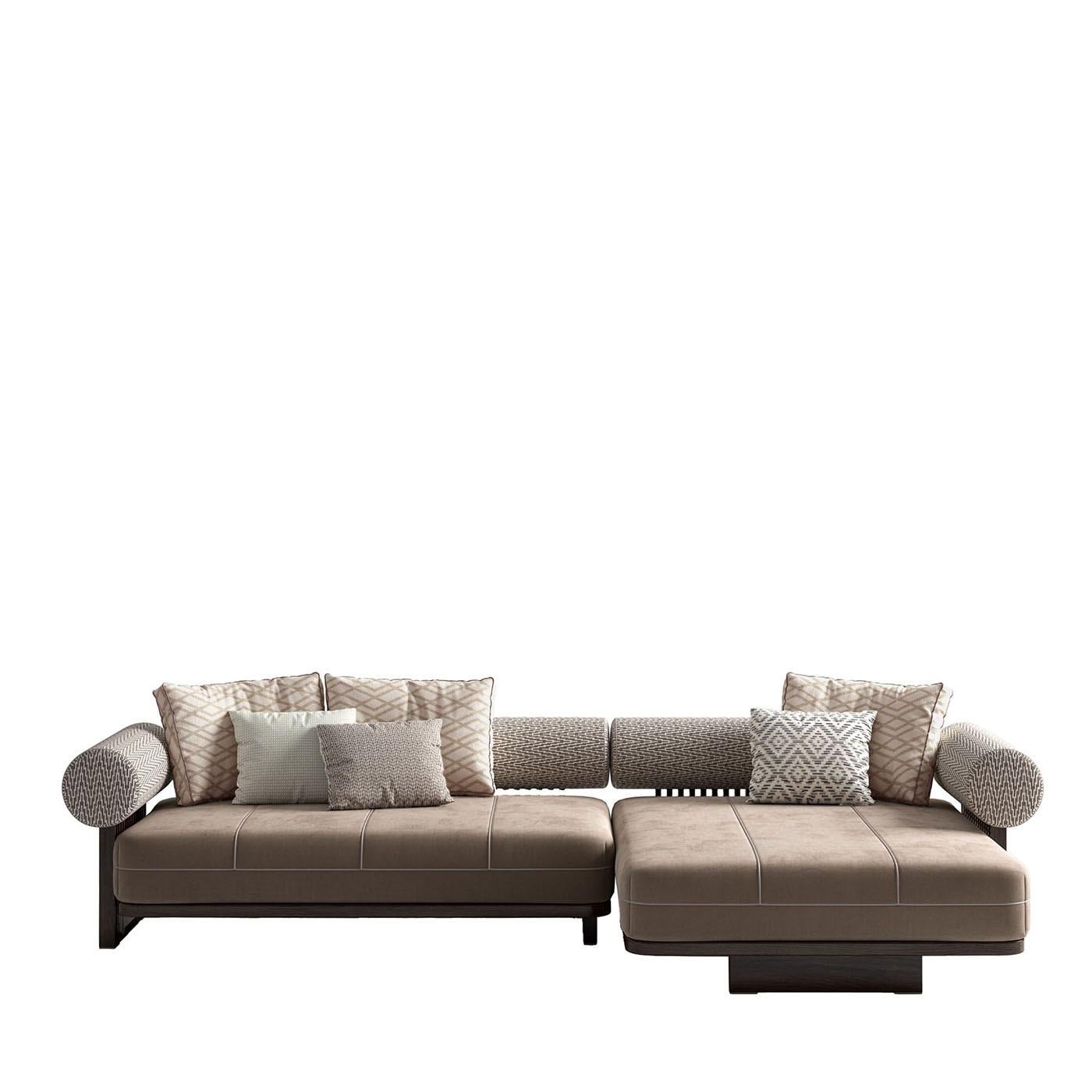 Nikos Beige wood and leather modular outdoor sofa by CPRN Homood Italiano en venta