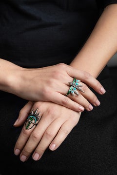 18 Karat Black Rhodium Black Diamond Ruby and Sapphire Double Ring