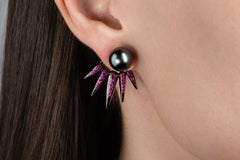Nikos Koulis 18 Karat Black Rhodium Rubies and Black Pearls Jacket Earrings