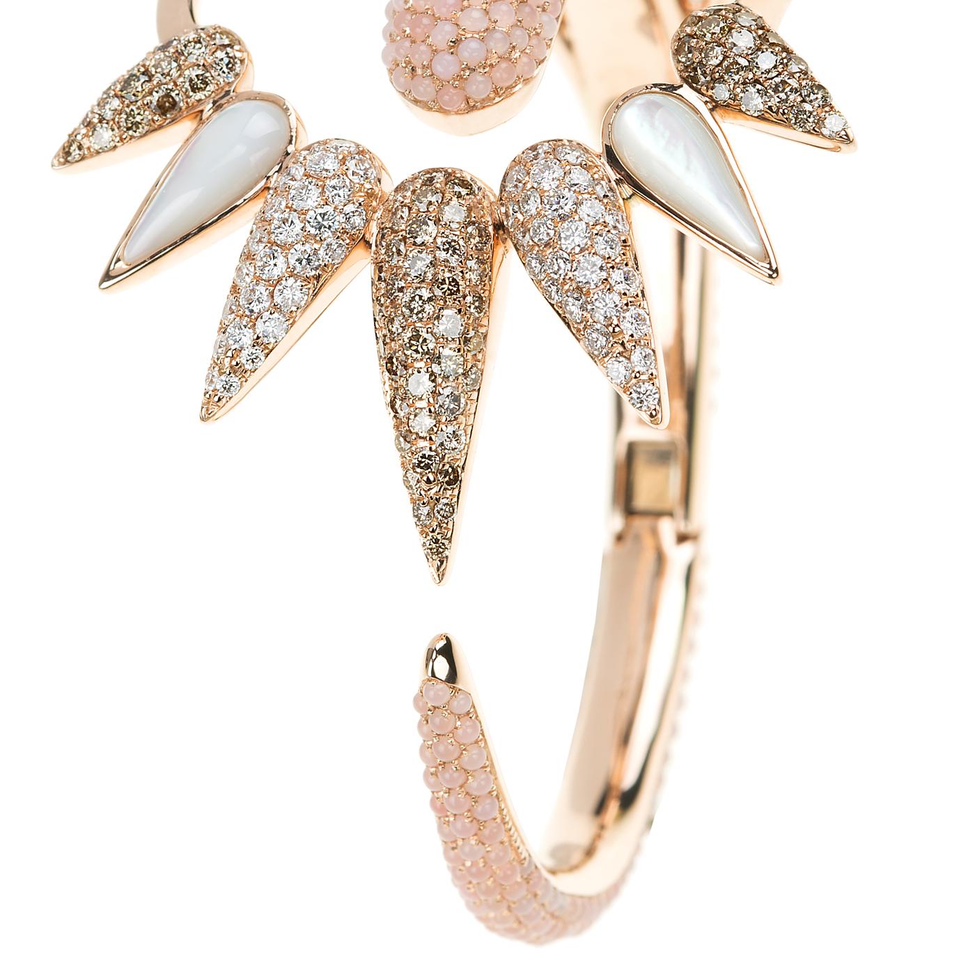Contemporary Nikos Koulis 18 Karat Rose Gold Bracelet with White Brown Diamond and Pink Topaz For Sale