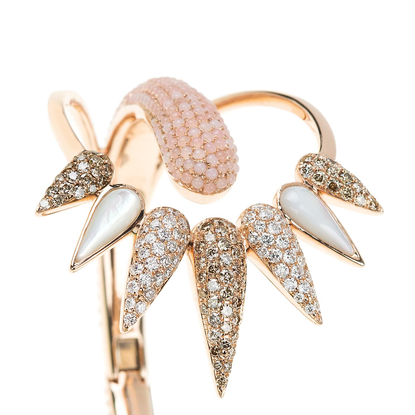 Nikos Koulis 18 Karat Rose Gold Bracelet with White Brown Diamond and Pink Topaz In New Condition For Sale In Athens, Attic