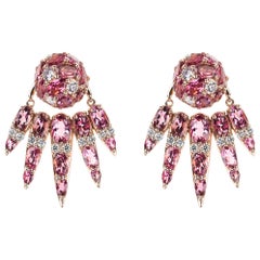 Nikos Koulis 18 Karat Rose Gold Pink Tourmaline & White Diamond Jacket Earrings