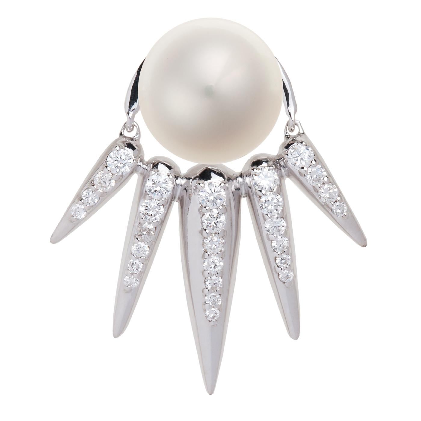 Contemporary Nikos Koulis 18 Karat White Gold White Diamond and Pearls Jacket Earrings For Sale