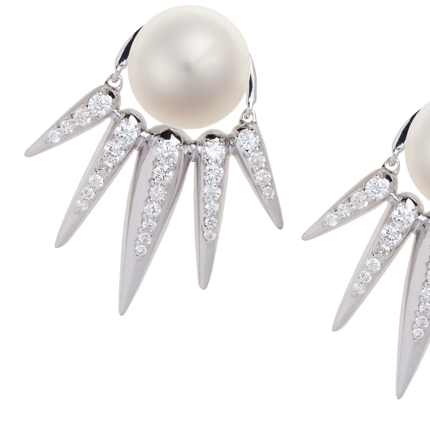 Nikos Koulis 18 Karat White Gold White Diamond and Pearls Jacket Earrings In New Condition For Sale In Athens, Attic