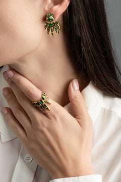 18 Karat Yellow Gold Tsavorite and Brown Diamonds Jacket Earrings