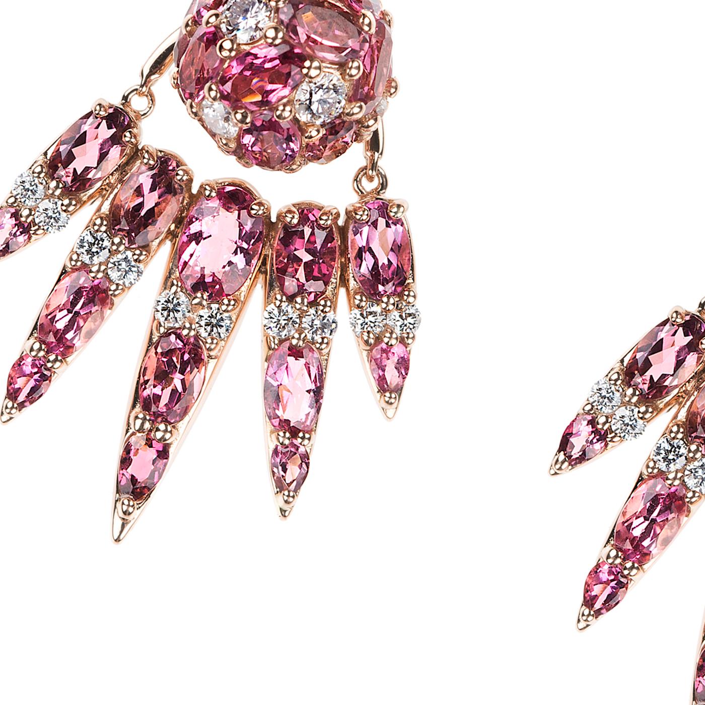 Contemporary Nikos Koulis 18 Karat Rose Gold Pink Tourmaline & White Diamond Jacket Earrings For Sale