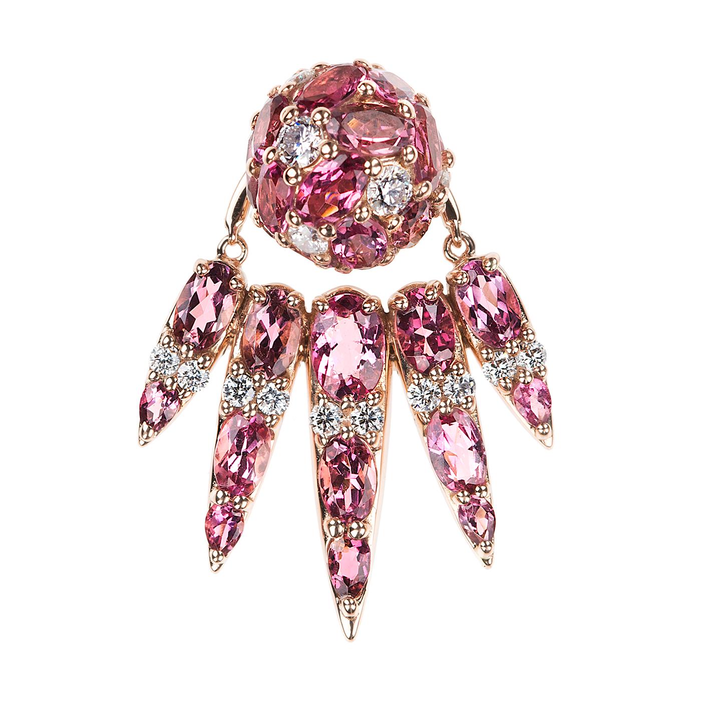 Round Cut Nikos Koulis 18 Karat Rose Gold Pink Tourmaline & White Diamond Jacket Earrings For Sale