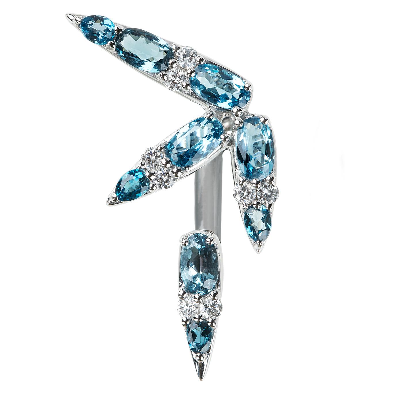 18 Karat White Gold London Blue Topaz and White Diamond Jacket Earrings In New Condition In Athens, Attic