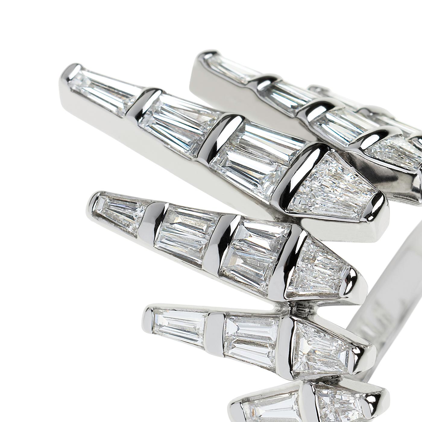 Nikos Koulis K18 White Gold White Diamond Baguette Cocktail Ring In New Condition For Sale In Athens, Attic