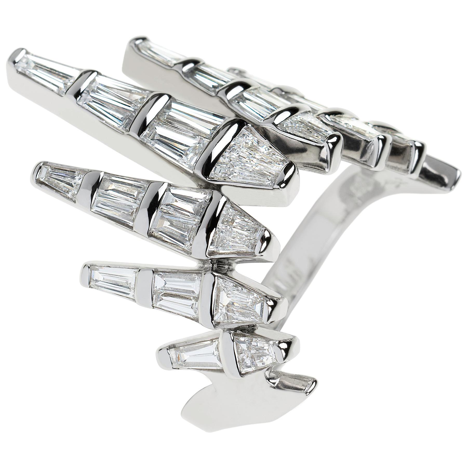 Nikos Koulis K18 White Gold White Diamond Baguette Cocktail Ring For Sale