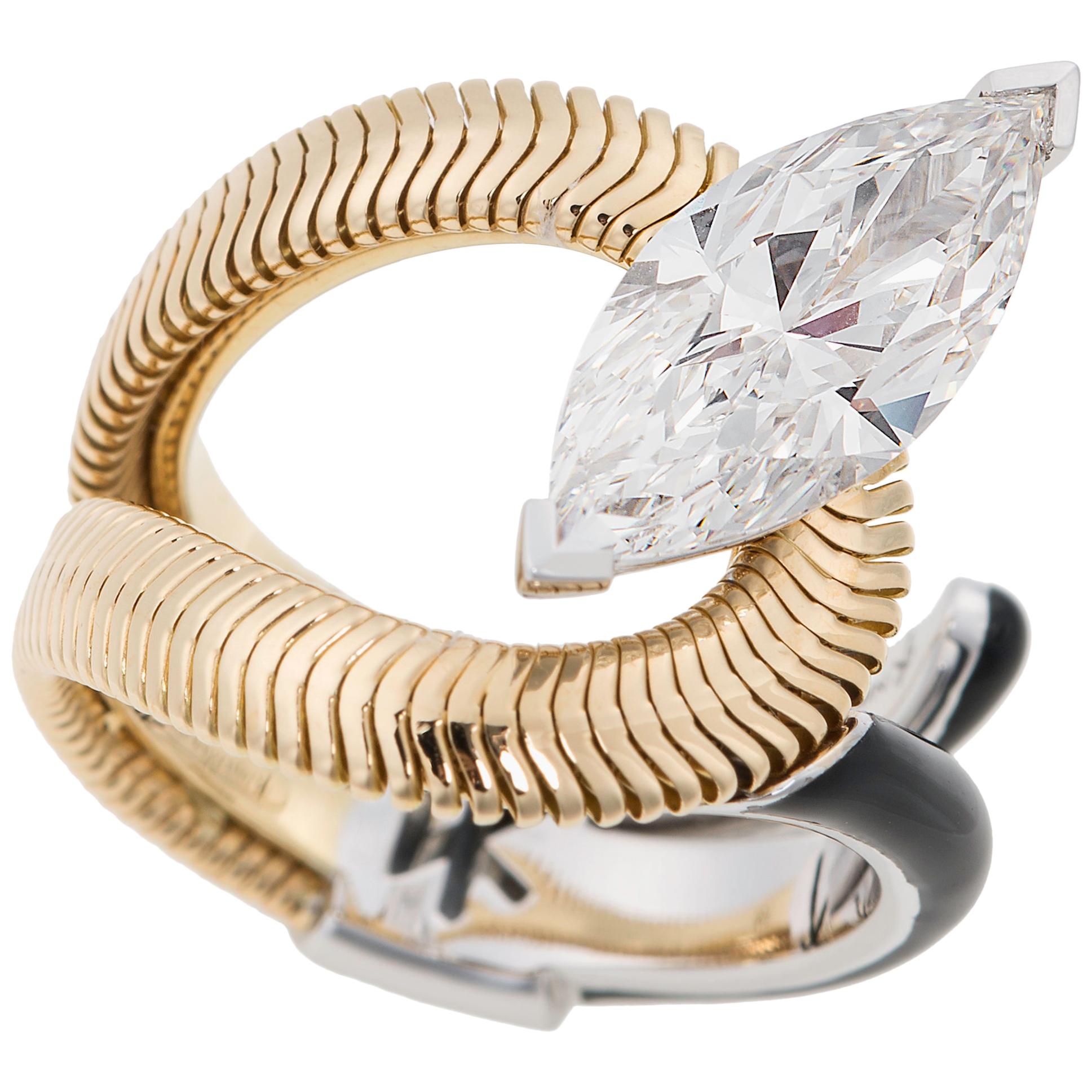 Nikos Koulis Marquis -Cut Flawless 3.09 Carat Diamond Ring For Sale