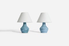 Nila Keramik, Table Lamps, Blue-Glazed Stoneware, Alingsås, Sweden, 1960s