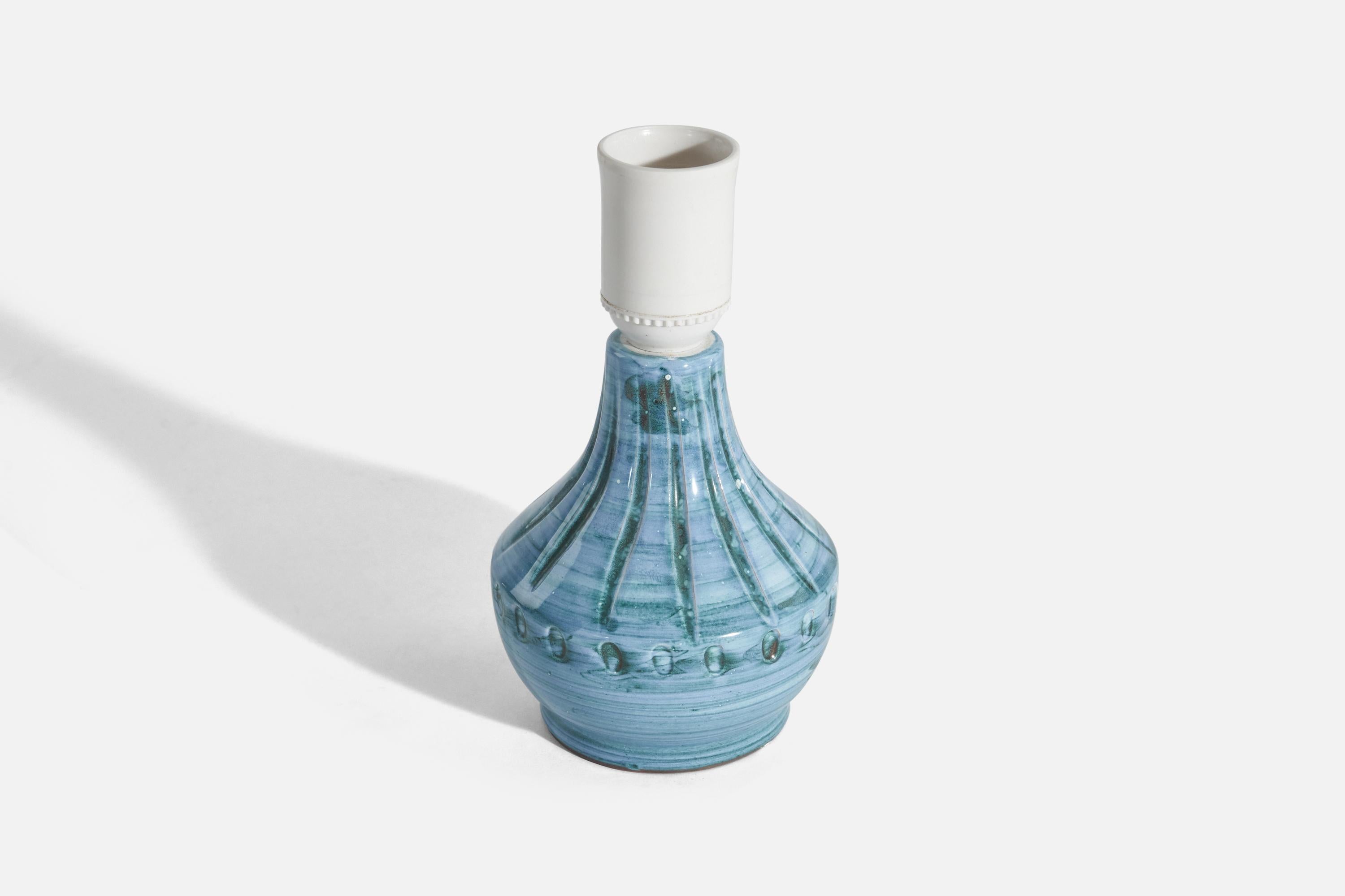 Swedish Nila Keramik, Table Lamps, Blue-Glazed Stoneware, Alingsås, Sweden, 1960s