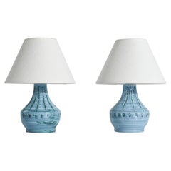 Nila Keramik, Table Lamps, Blue-Glazed Stoneware, Alingsås, Sweden, 1960s