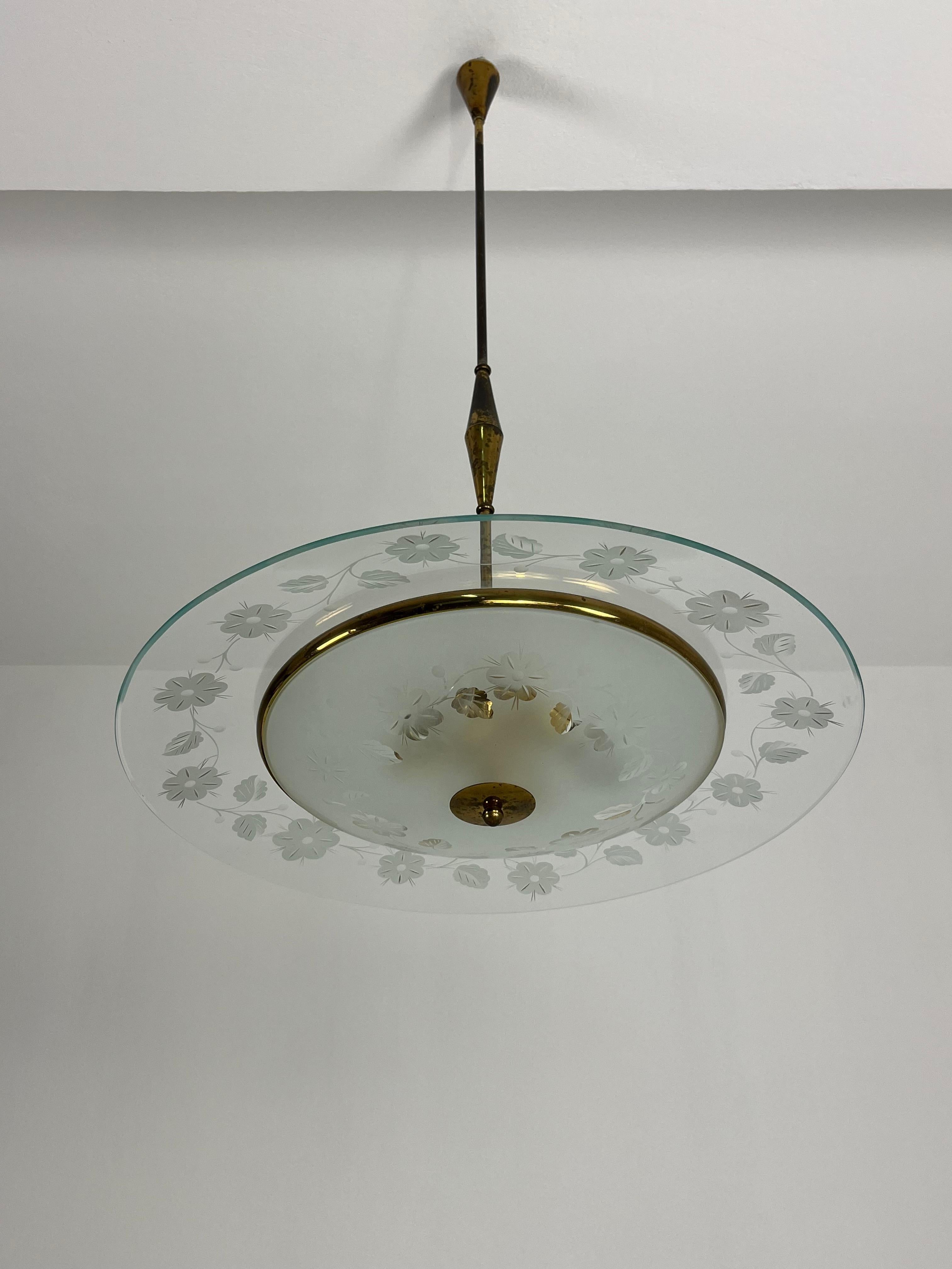 Lustre en verre de Murano & Greene Greene Attribué à Pietro Chiesa 1950s en vente 5
