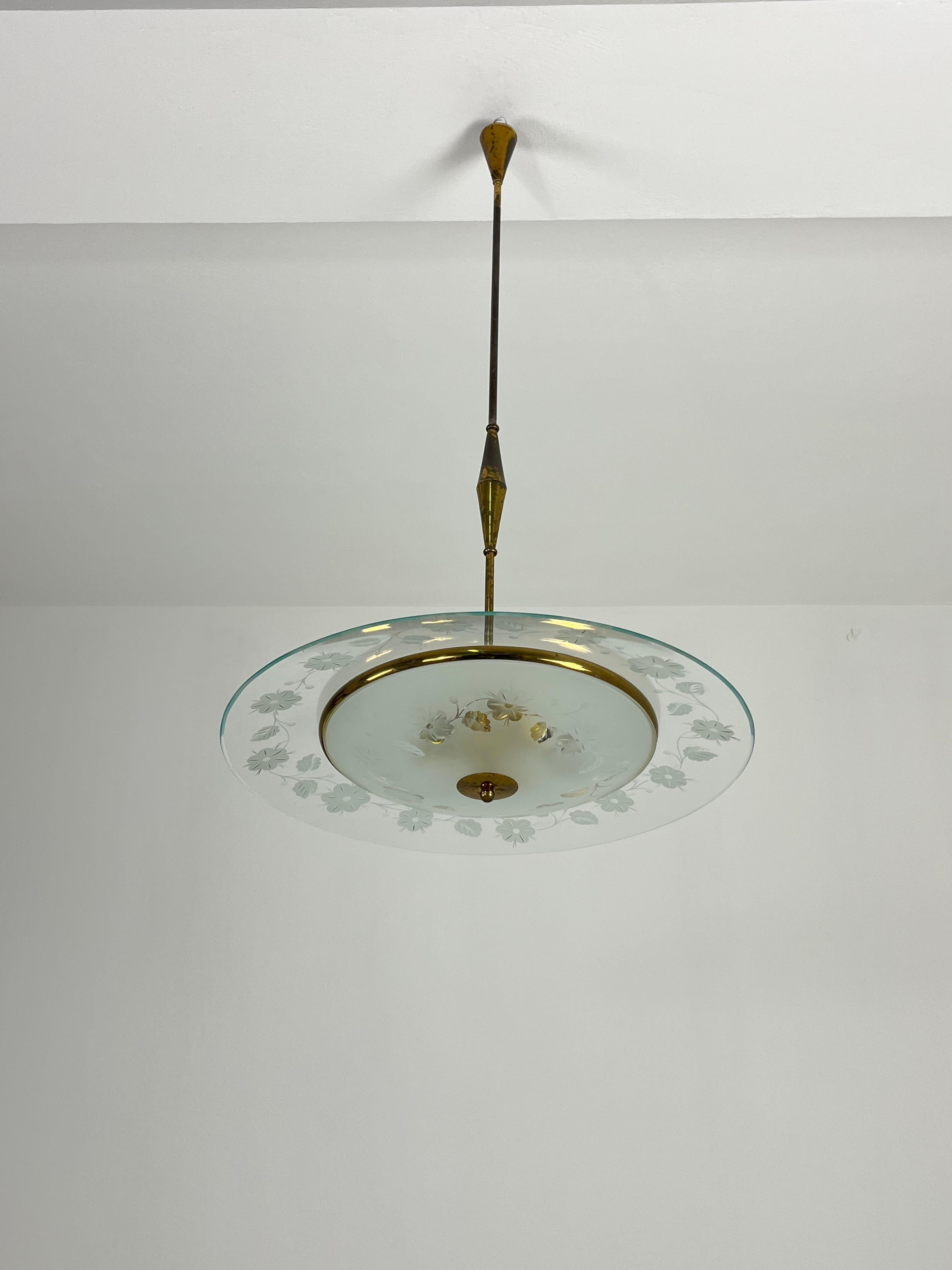 Milieu du XXe siècle Lustre en verre de Murano & Greene Greene Attribué à Pietro Chiesa 1950s en vente