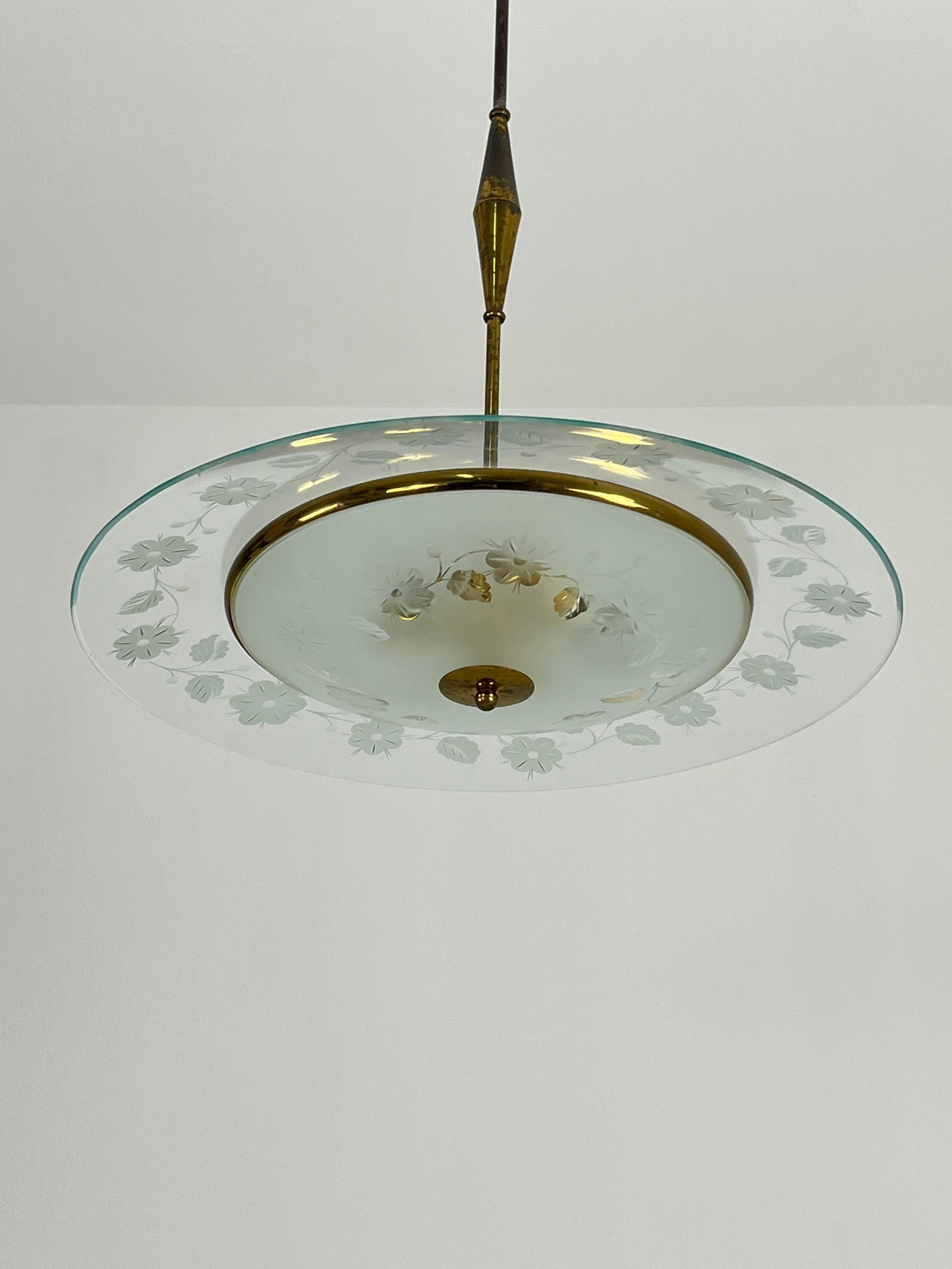 Métal Lustre en verre de Murano & Greene Greene Attribué à Pietro Chiesa 1950s en vente