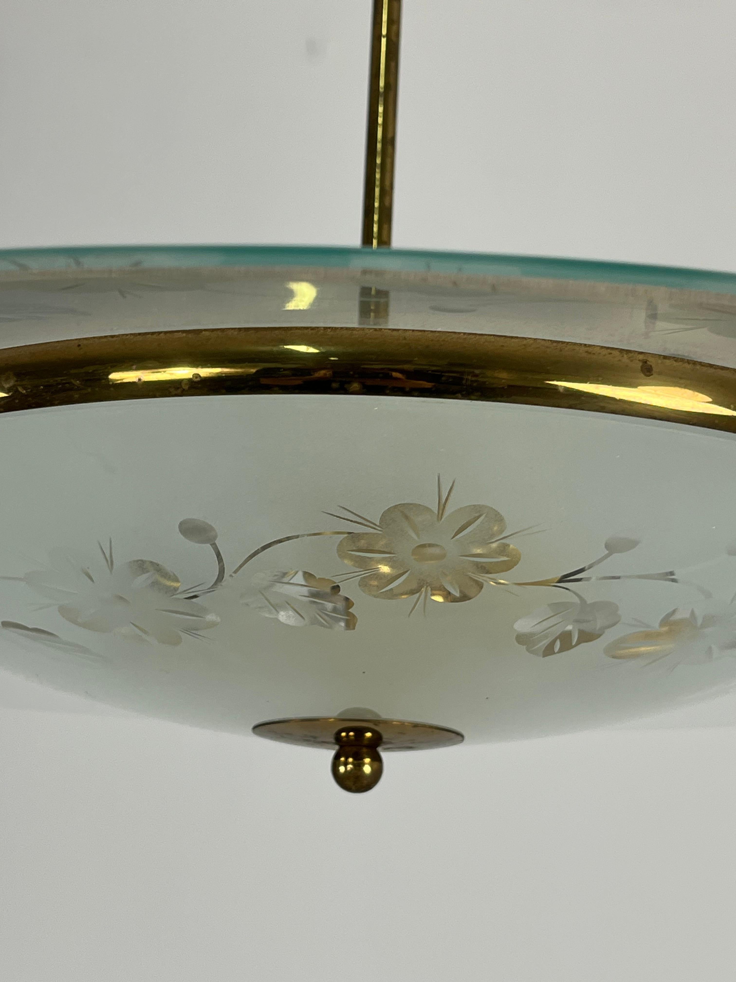 Lustre en verre de Murano & Greene Greene Attribué à Pietro Chiesa 1950s en vente 1