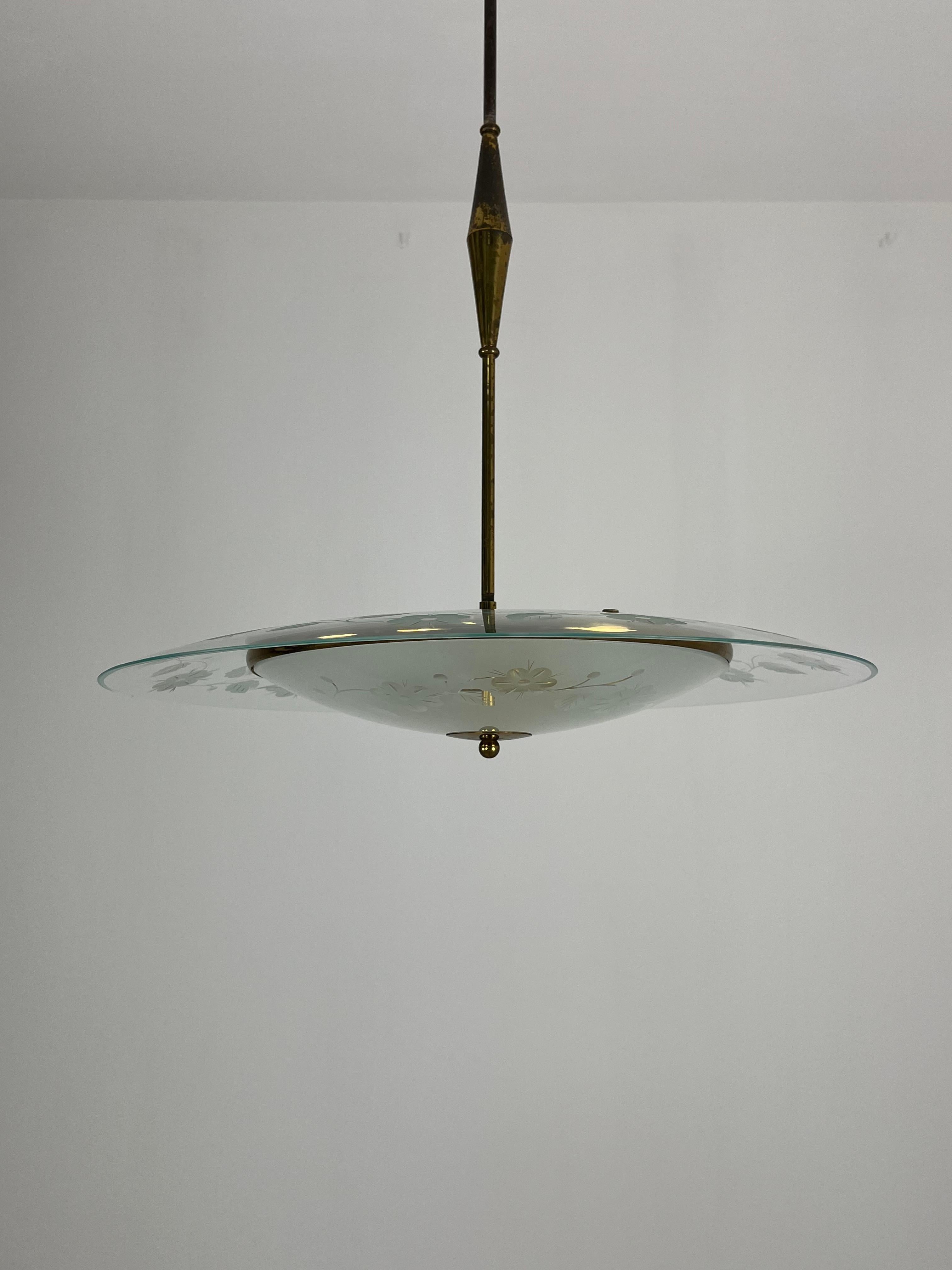 Lustre en verre de Murano & Greene Greene Attribué à Pietro Chiesa 1950s en vente 3