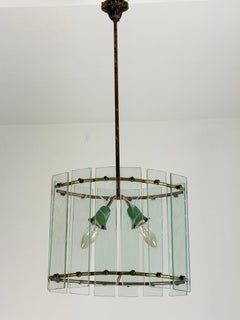 Nile Green Murano Glass and Brass Chandelier in the style of Fontana Arte, 1950s