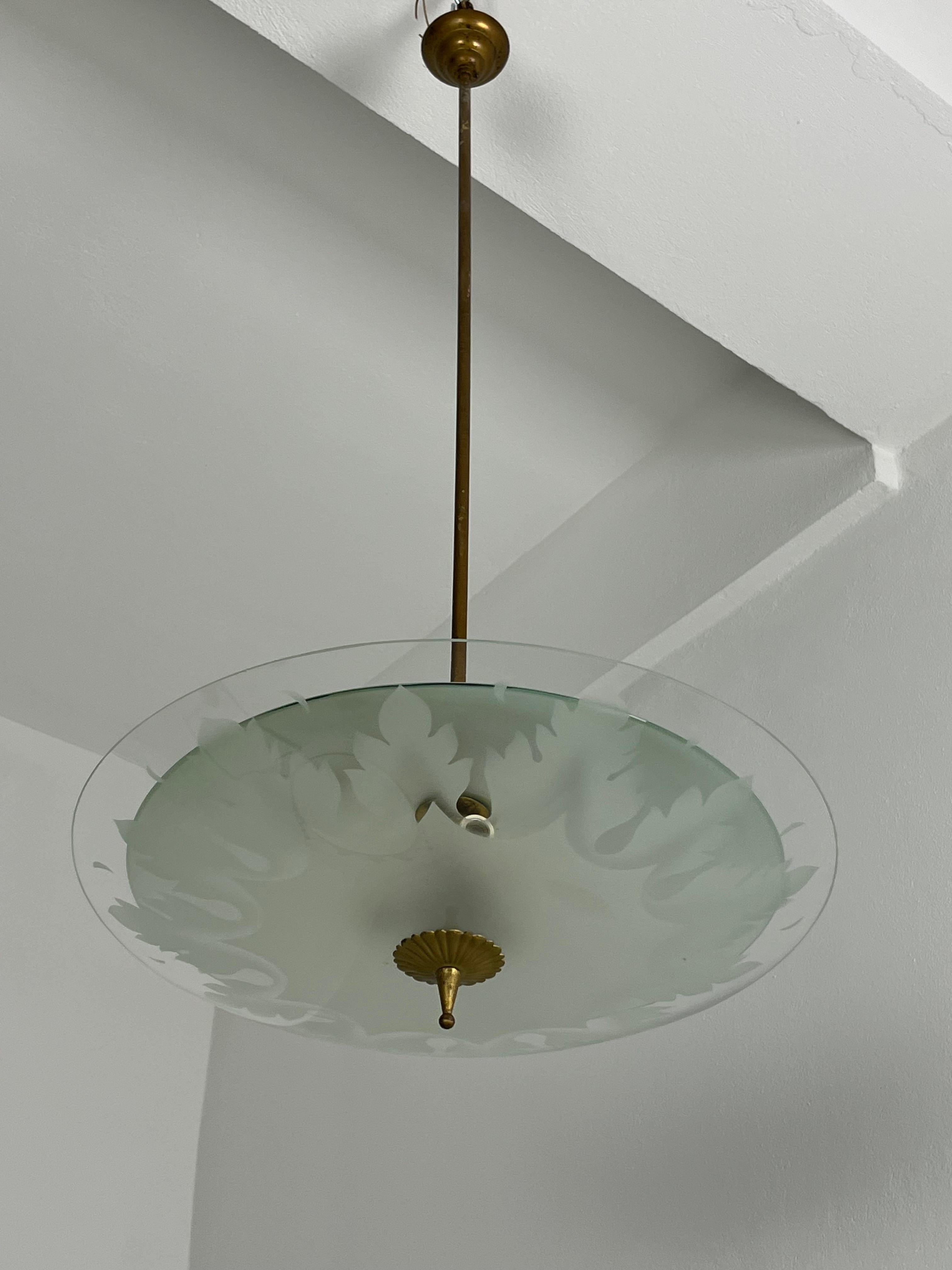 Nilgrüner Murano-Glaslüster, Pietro Chiesa für Fontana Arte 1950er Jahre im Angebot 5