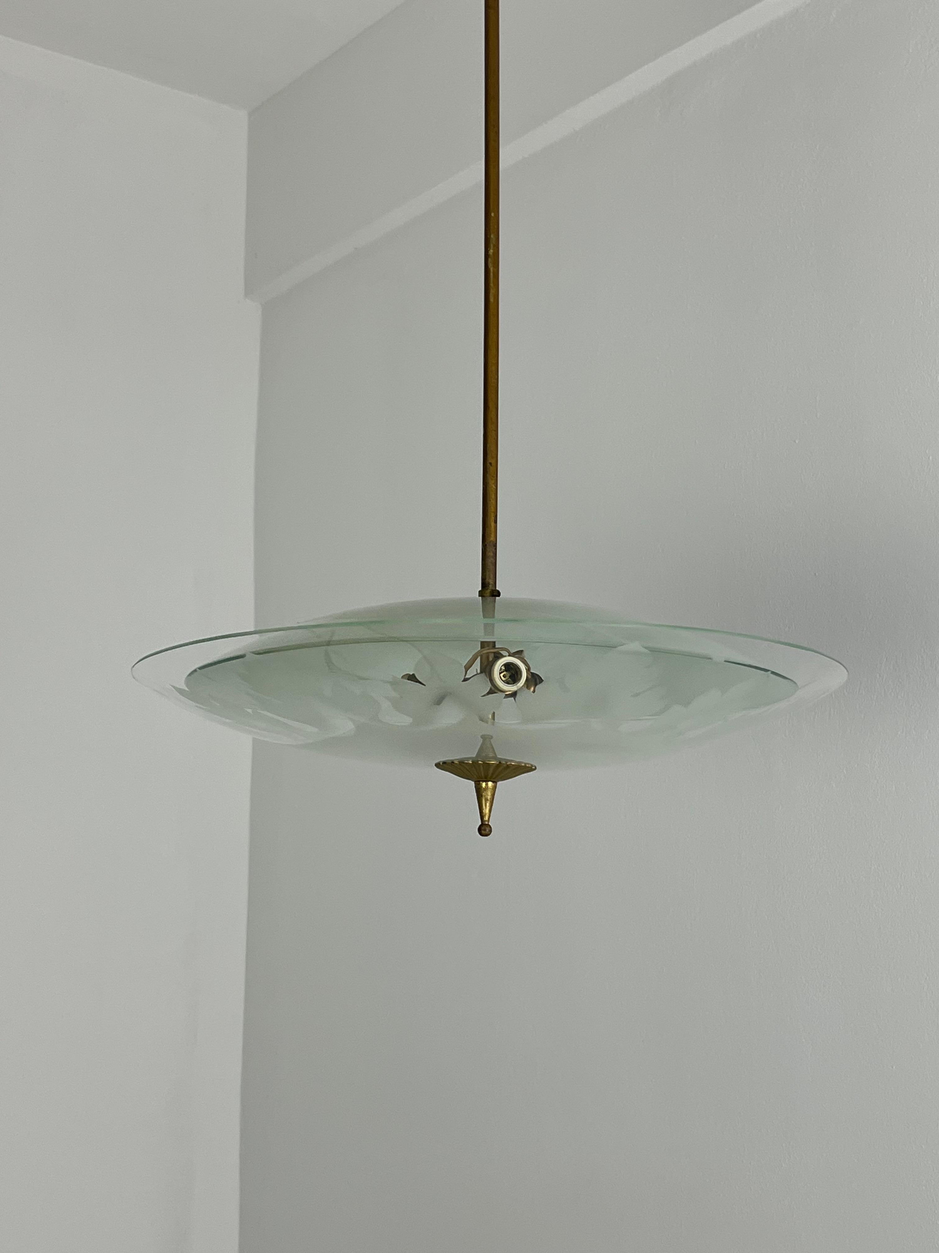 Nilgrüner Murano-Glaslüster, Pietro Chiesa für Fontana Arte 1950er Jahre (Mitte des 20. Jahrhunderts) im Angebot