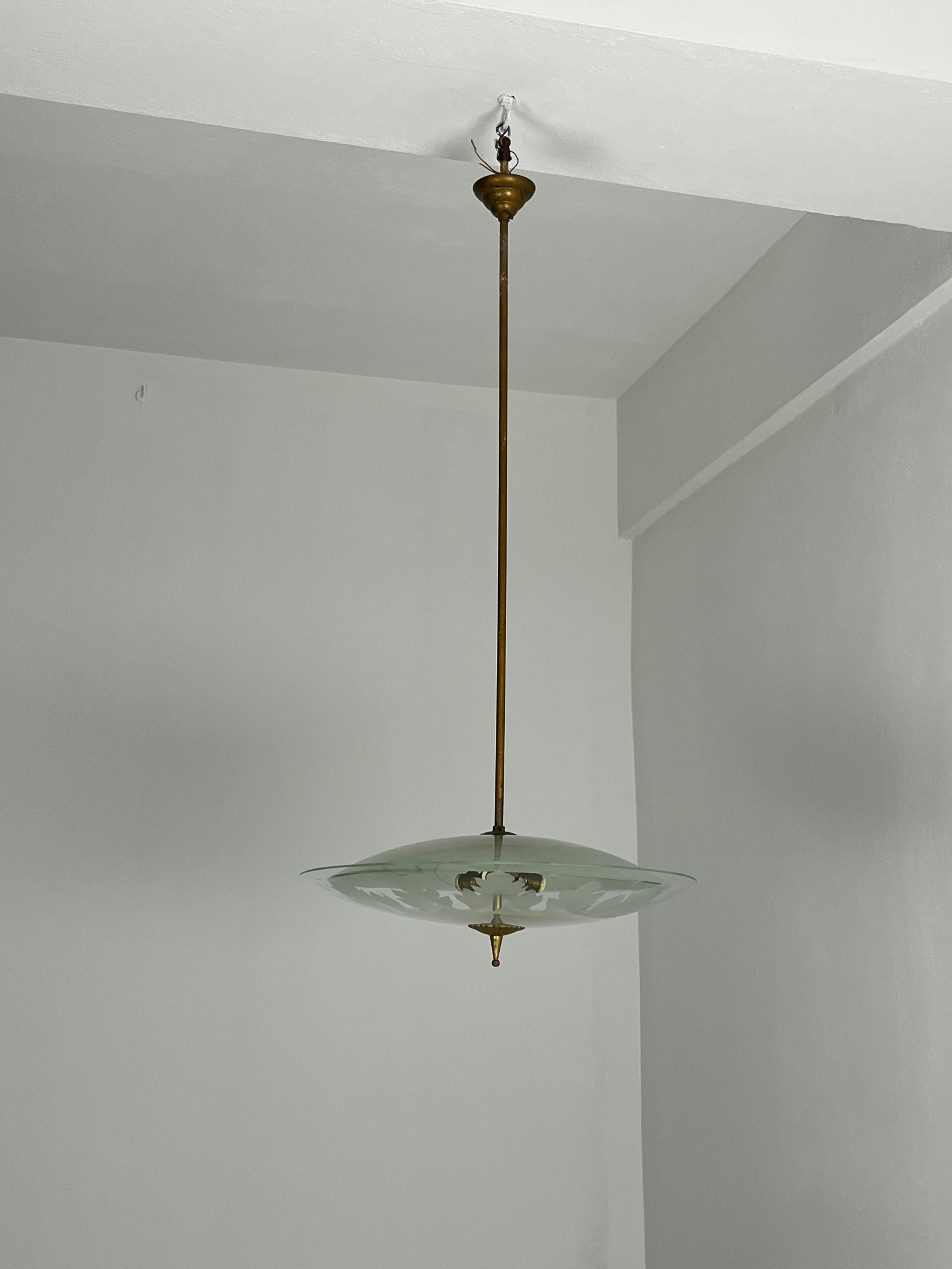 Nilgrüner Murano-Glaslüster, Pietro Chiesa für Fontana Arte 1950er Jahre (Messing) im Angebot