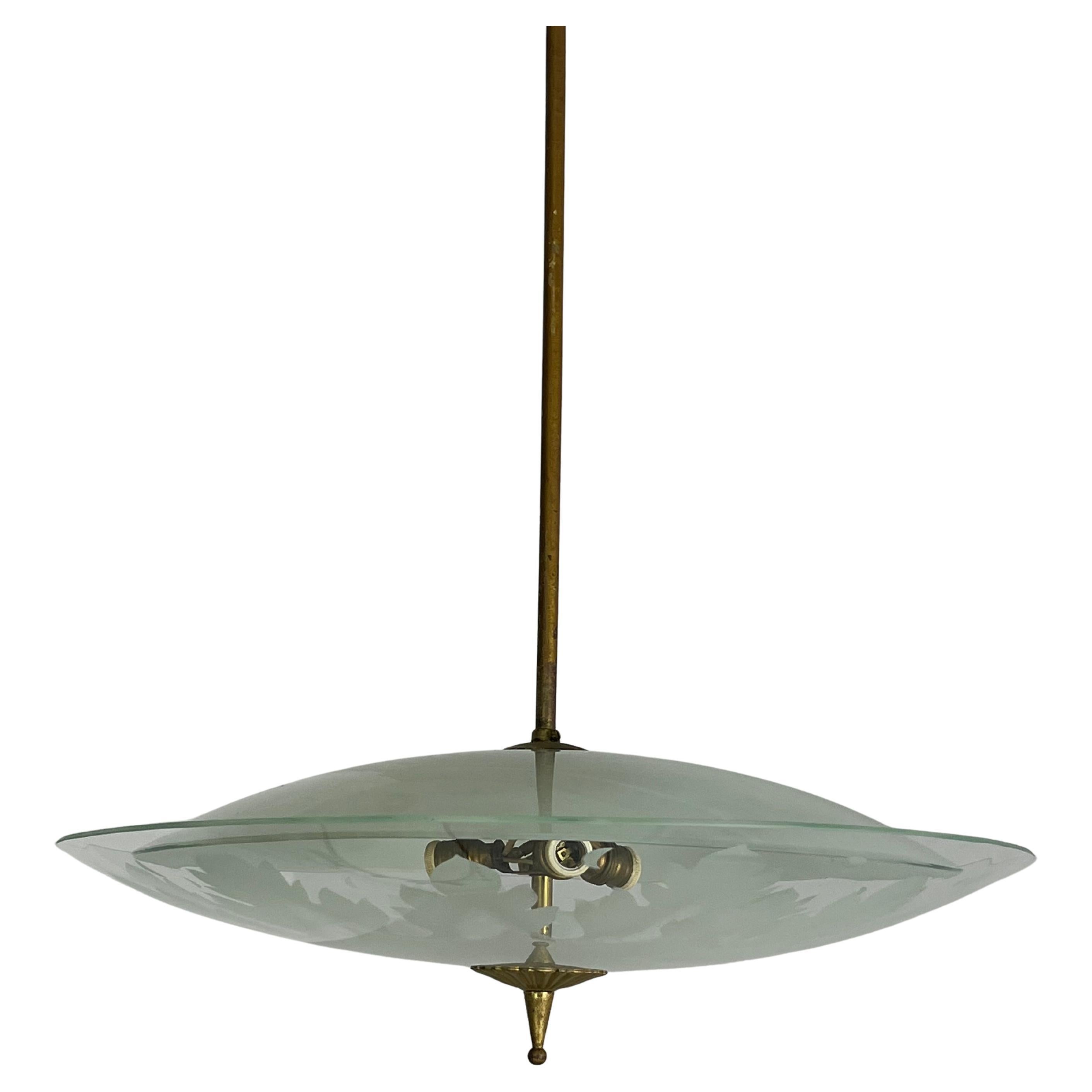 Lampadario in vetro di Murano verde Nilo, Pietro Chiesa per Fontana Arte 1950s