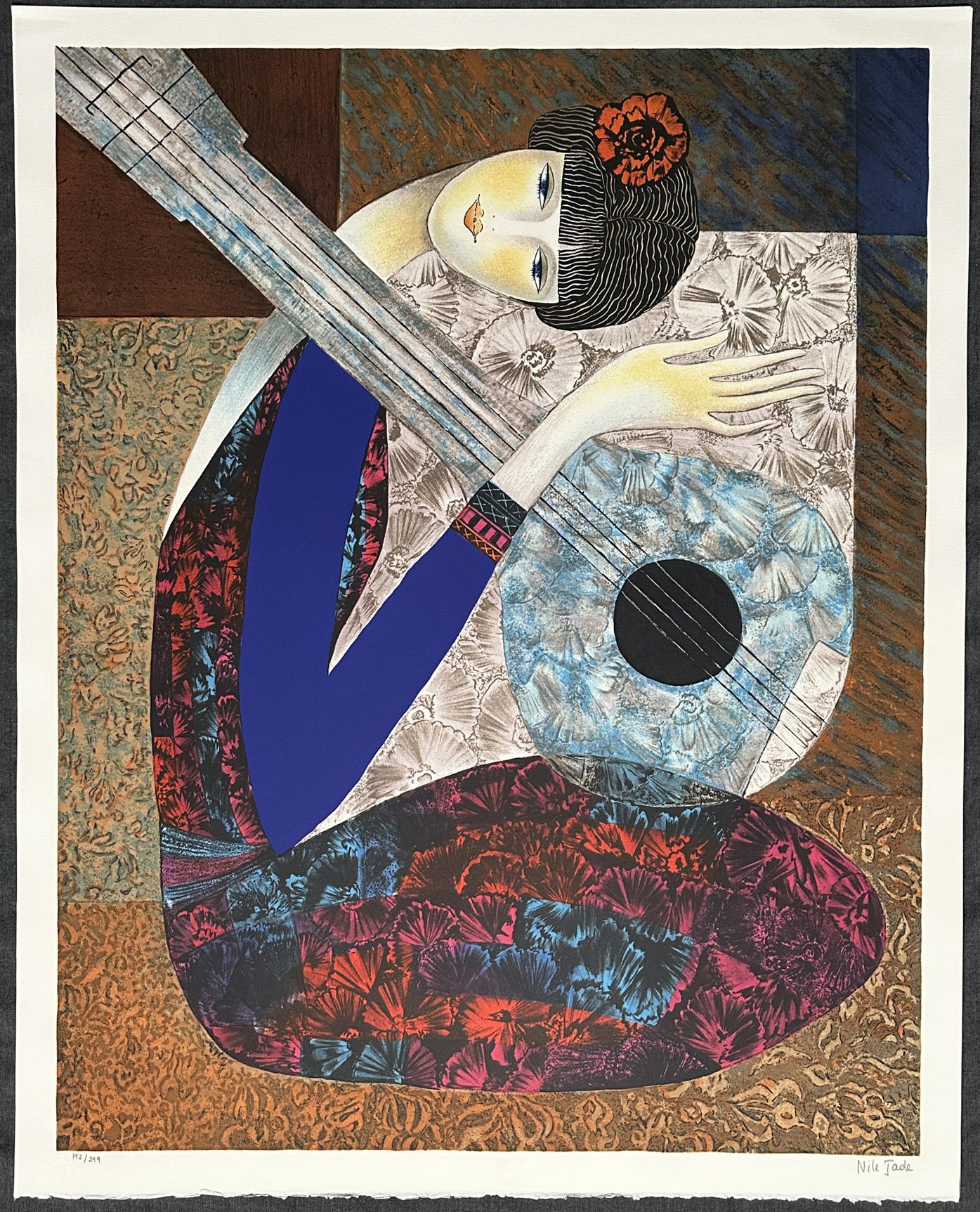 Nile Jade Justine Guitar 1998 Signed Lithograph Mourlot Paris For Sale 4