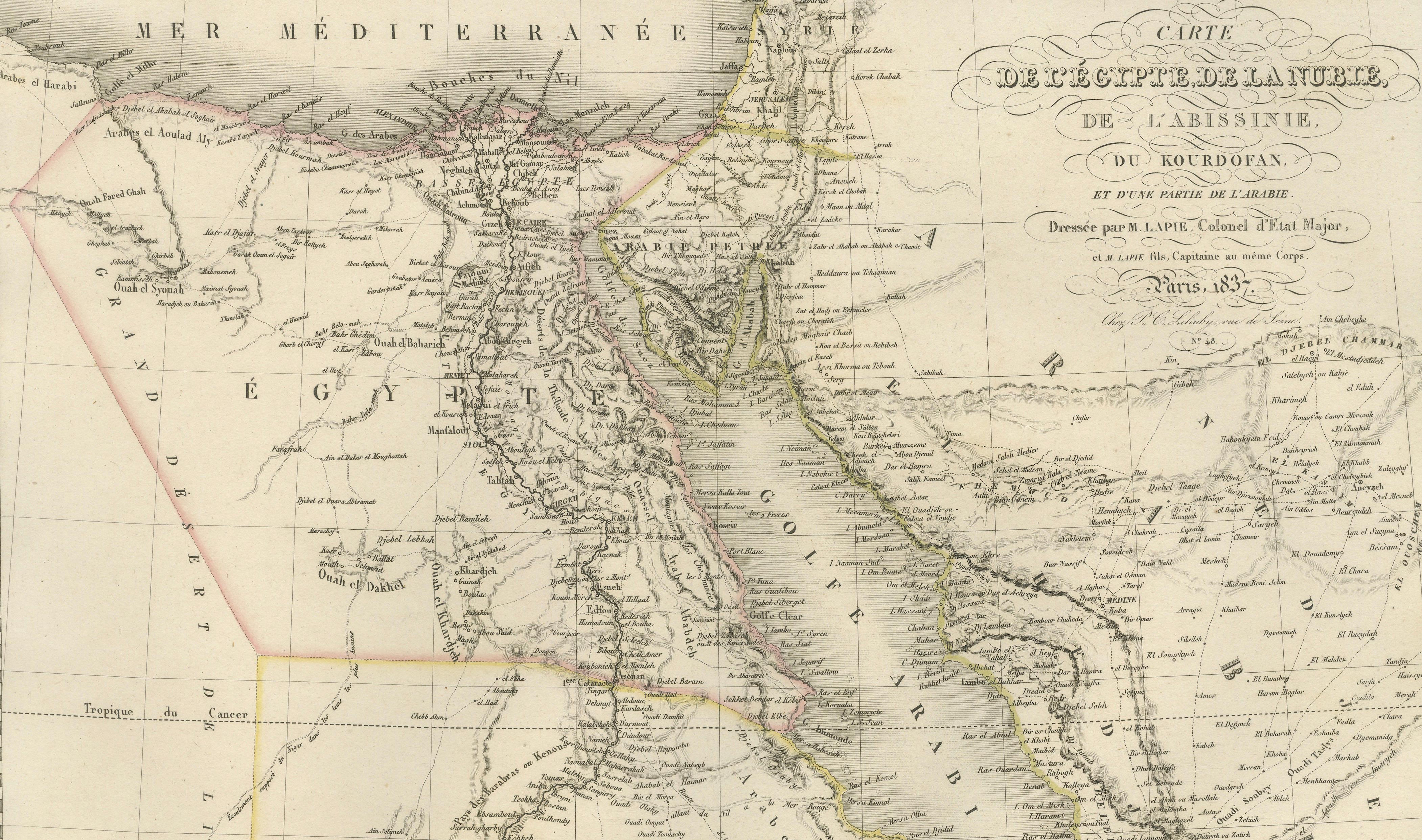 Nile River & Abyssinia Antique Map, Ethiopia–Sudan–Egypt, Lapie 1837