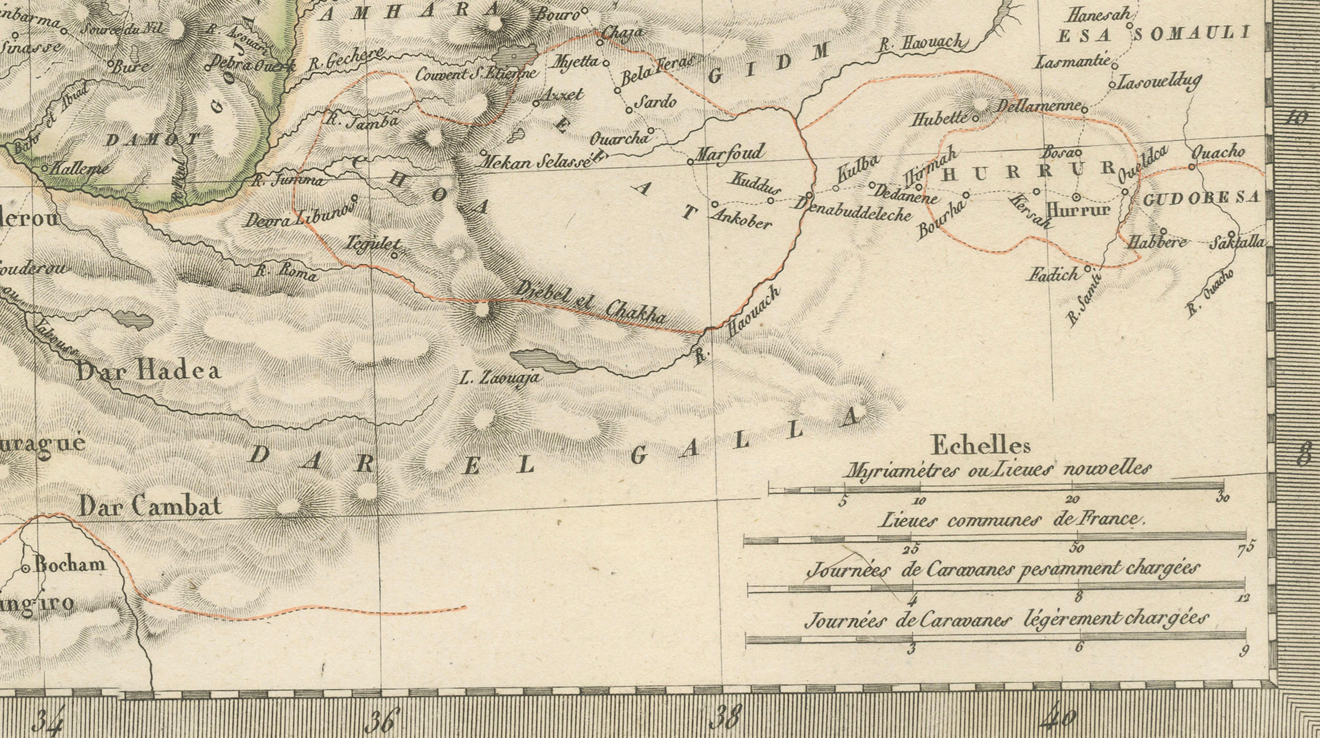 Nile River & Abyssinia Antique Map, Ethiopia–Sudan–Egypt, Lapie 1837