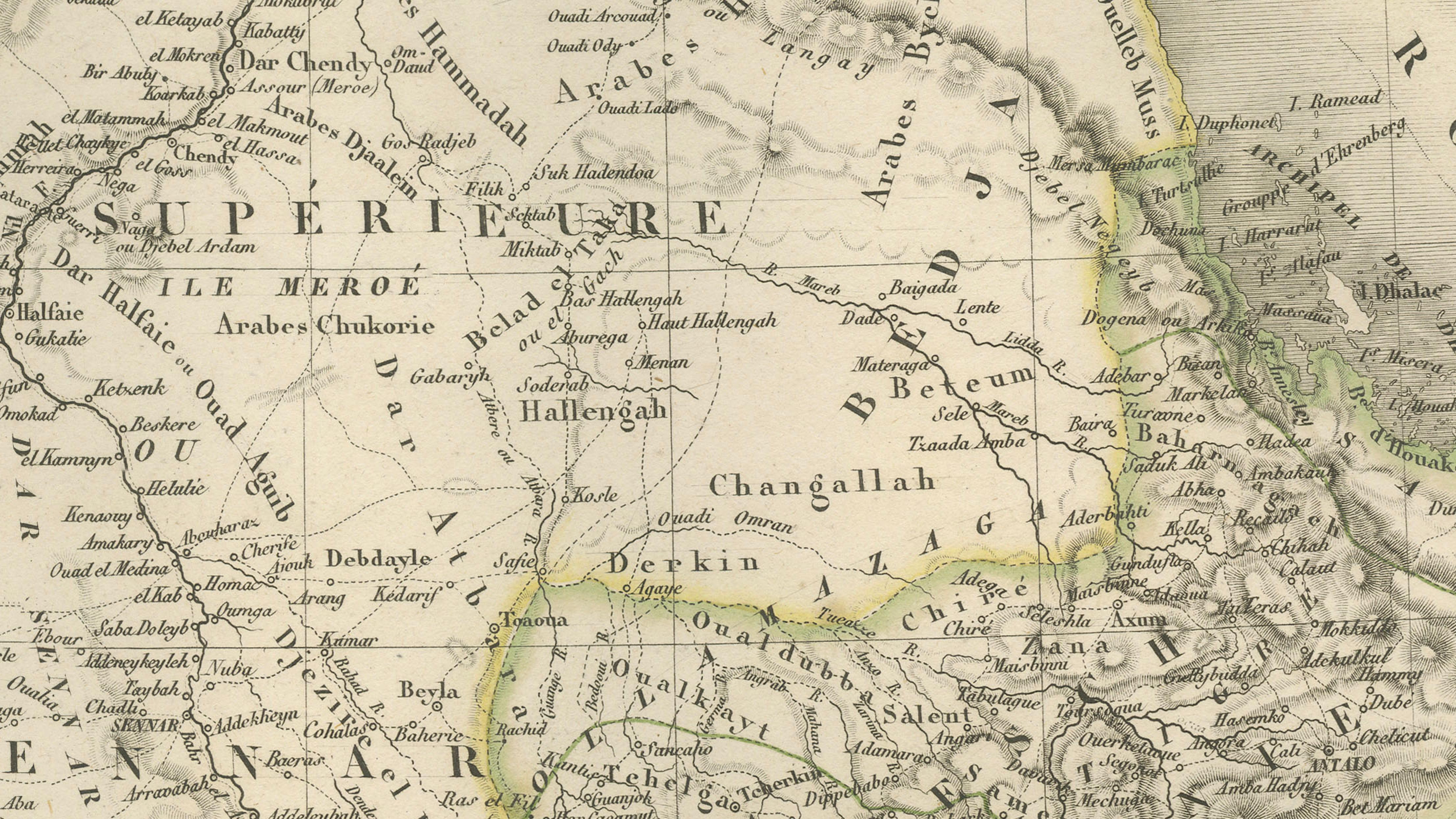 Nile River & Abyssinia Antique Map, Ethiopia–Sudan–Egypt, Lapie 1837