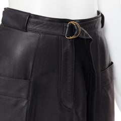 NILI LOTAN 100% lambskin leather belted dual pocket casual midi skirt US0 XS