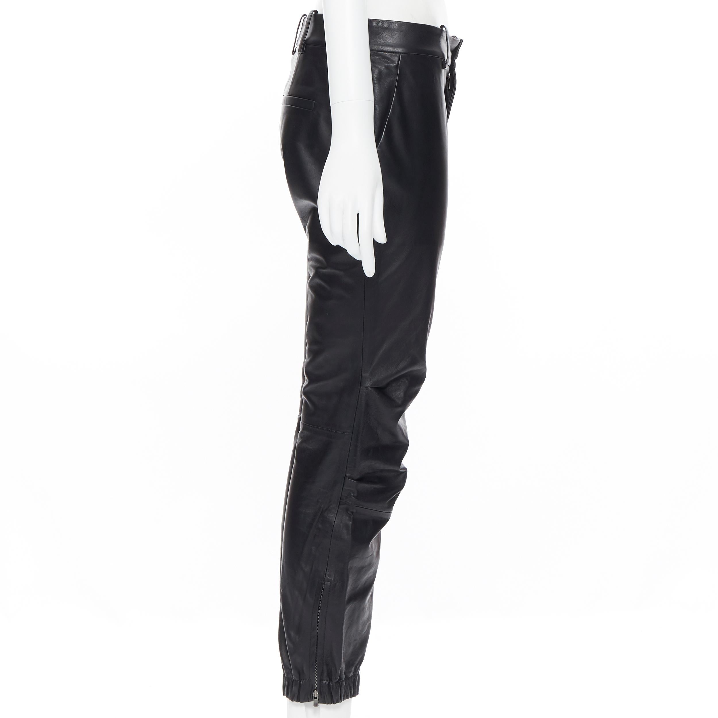 Black NILI LOTAN 100% lambskin leather elasticated cuff hem casual pants US0 XS