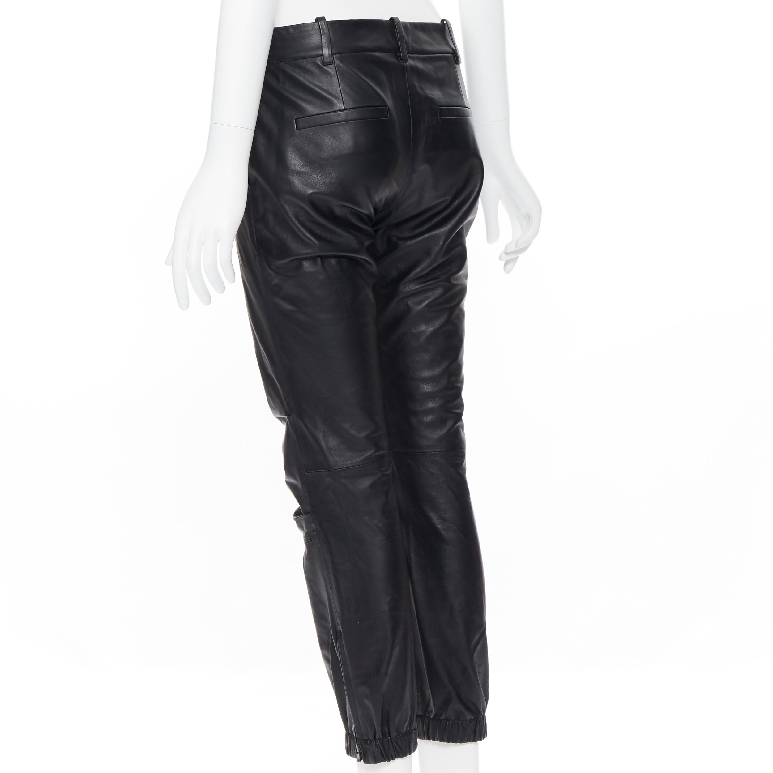Women's NILI LOTAN 100% lambskin leather elasticated cuff hem casual pants US0 XS