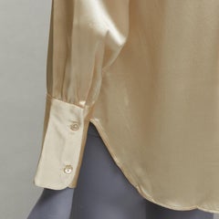 NILI LOTAN Blusa popover 100% seda champán plisada con costura en los hombros y cuello en V XS