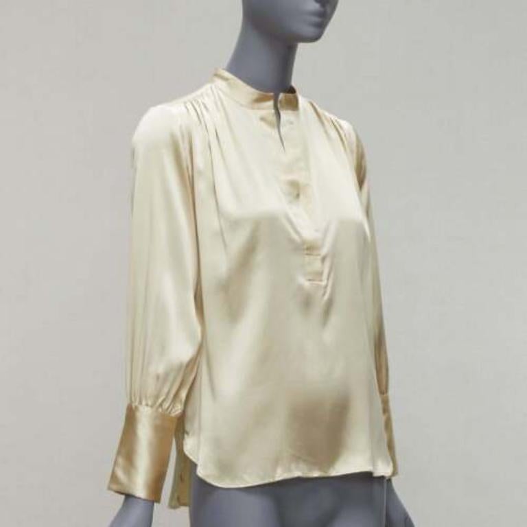 Beige NILI LOTAN 100% silk champagne pleated shoulder seam V neck popover blouse XS For Sale