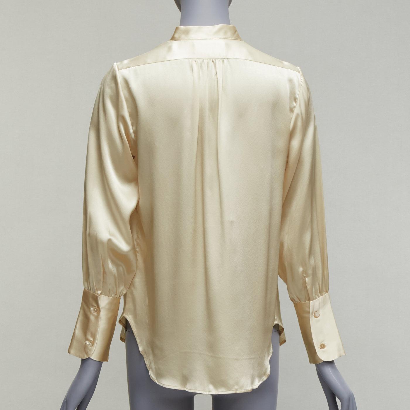 Women's NILI LOTAN 100% silk champagne pleated shoulder seam V neck popover blouse XS For Sale