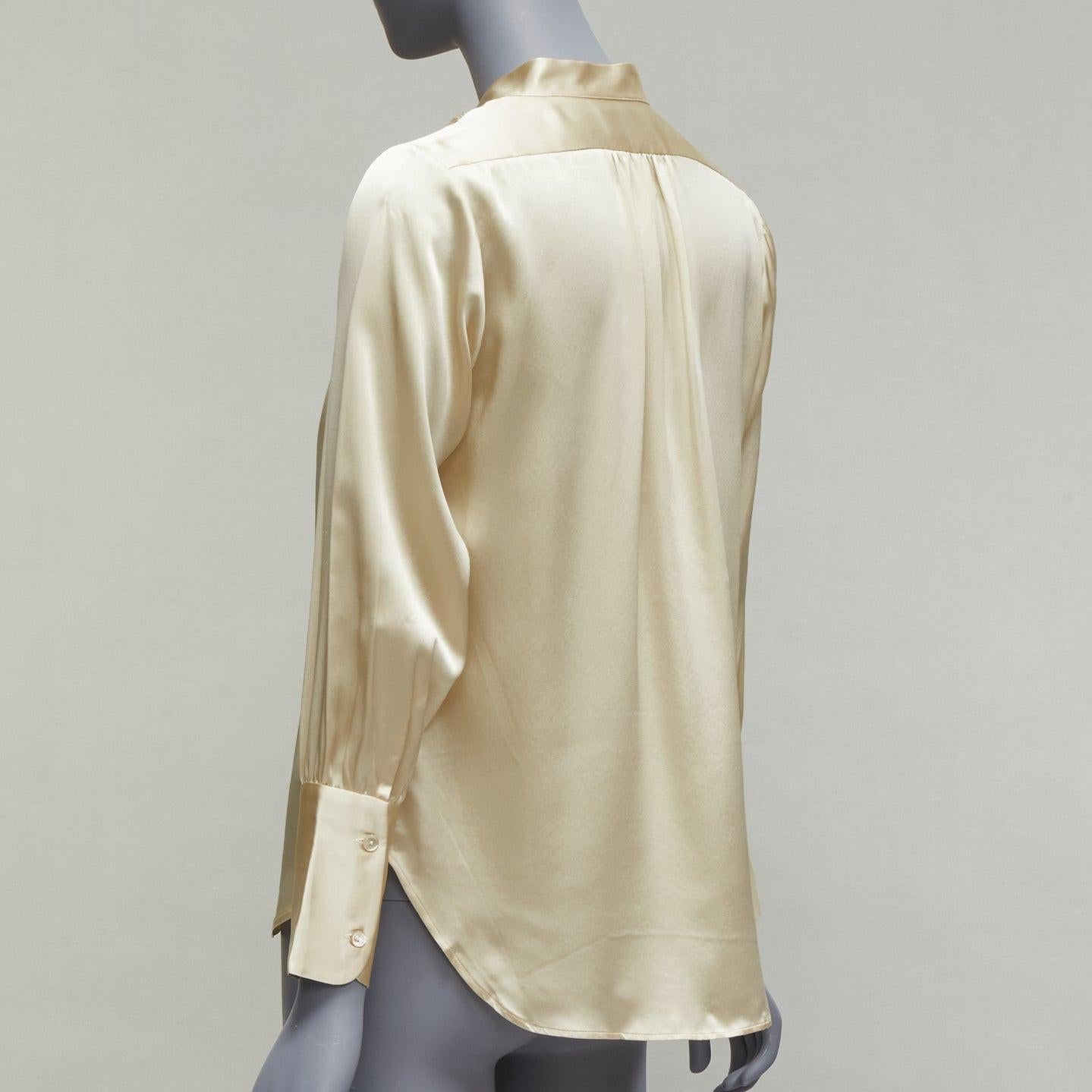 NILI LOTAN 100% silk champagne pleated shoulder seam V neck popover blouse XS For Sale 1